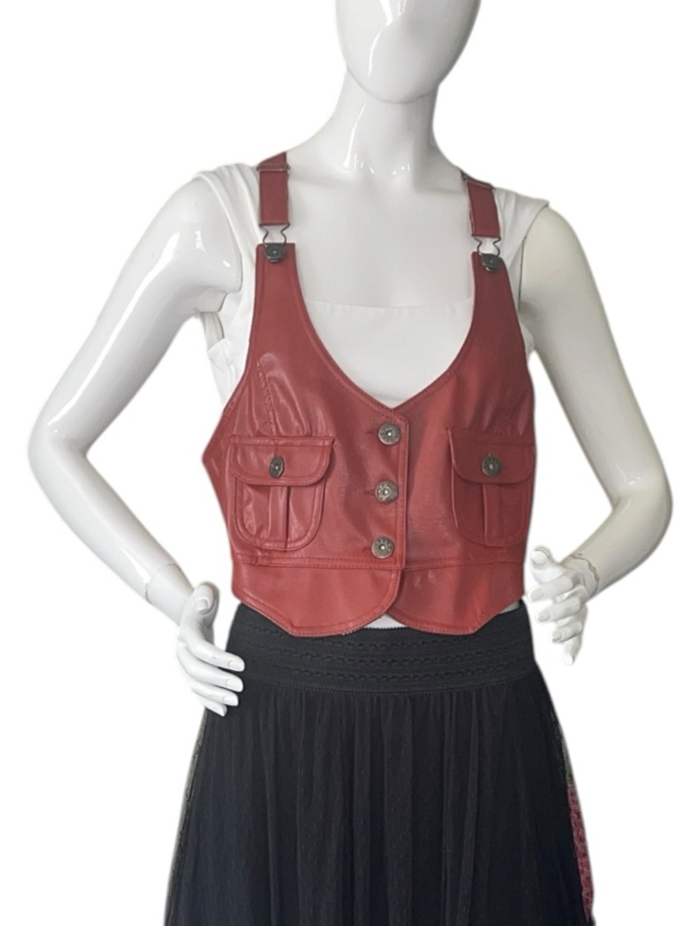 Last Kiss Vintage Y2K 2000’s Faux Leather Cropped Vest (XL)